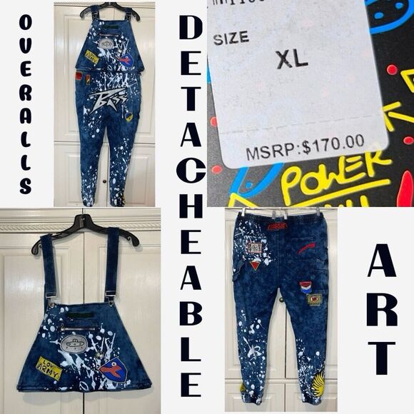 Ron Bass Overalls Men XL Soft Denim Vintage Y2K Inspire Uplift Love Wearable Art